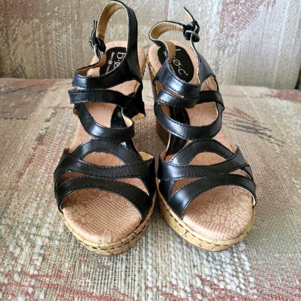 B.O.C Born Concept Brygida Black Cork Wedge Platform Slingback Sandals Size 8